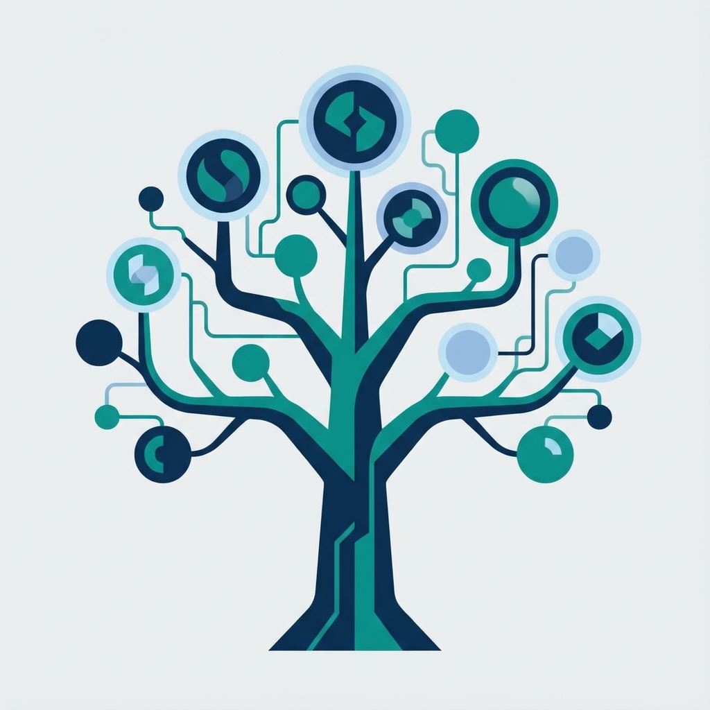 Modern, soyut ve kapsayıcı eğitim modeli illüstrasyonu - Ağaç ve Meyveleri
